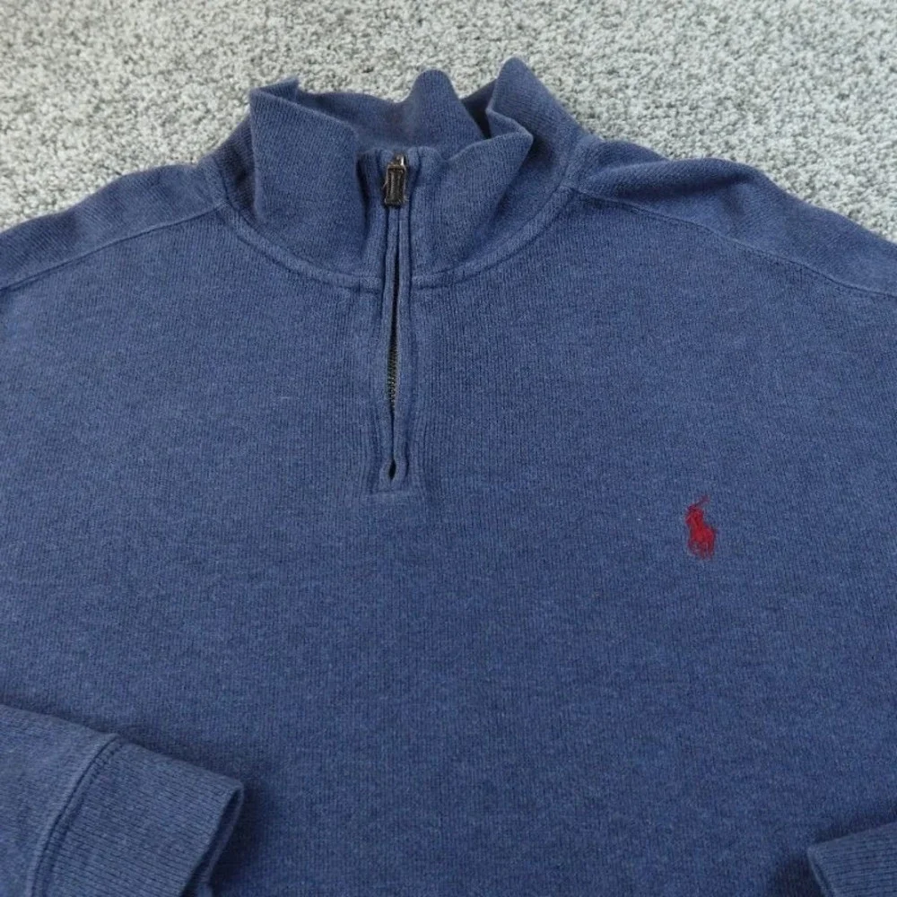 VTG Polo Ralph‎ Lauren Sweater Mens 2XL Blue 1/4 Zip Pullover Knit Pony Preppy